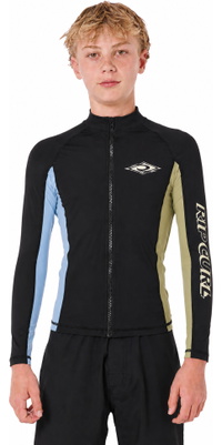 2026 Rip Curl Junior Eternal Shred Zip Through UPF Long Sleeve Rash Vest 13BBRV - Black
